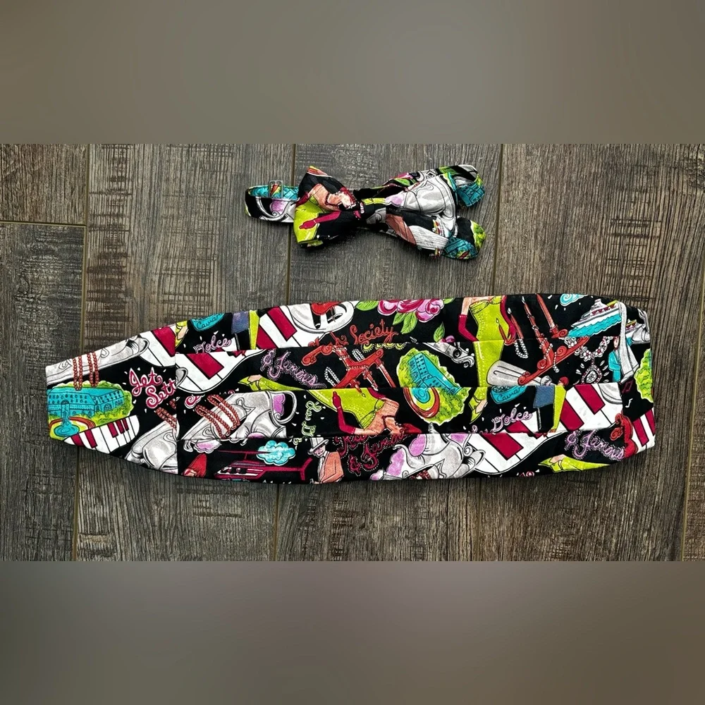 Nicole Miller Cummerbund & Bow Tie Set Vintage High Society Rich & Famous Dolcé